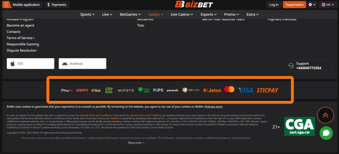 Image of Bizbet deposits and withdrawals app